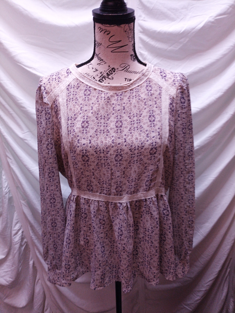 In Bloom Lavender Floral Long-Sleeve Peplum Blouse